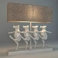 White Ceramic Cow Sculptures in Dancing Pose as Table Lamp Base Decoration