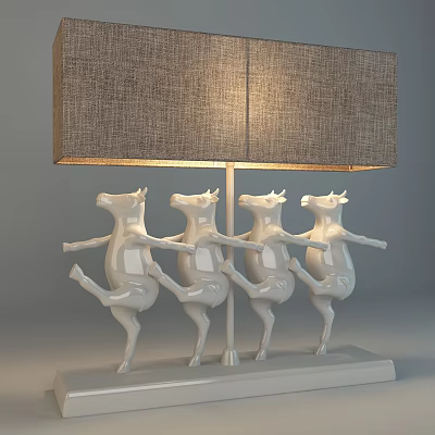 White Ceramic Cow Sculptures in Dancing Pose as Table Lamp Base Decoration 3d model