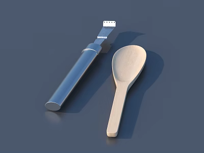 Stainless Steel Scraper And Wooden Spoon Essential Kitchen Utensils For Daily Use 3d model