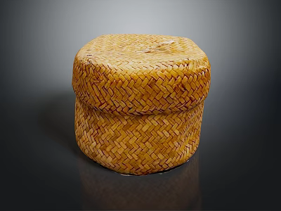 Round Woven Straw Stool With Handmade Craftsmanship And Natural Brown Woven Texture 3d model