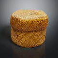Round Woven Straw Stool With Handmade Craftsmanship And Natural Brown Woven Texture
