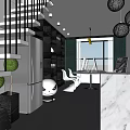 Modern Public Office Space With Staircase Green Plants Marble Counter Table And Pendant Lights