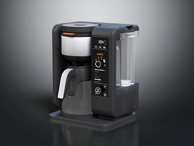 Modern Sleek Black Coffee Maker With Digital Display Transparent Water Tank And Control Buttons 3d model