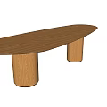 Modern Minimalist Oval Wooden Dining Table With Two Cylindrical Legs Design