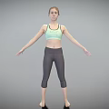 Woman Standing Barefoot with Arms Outstretched in Light Green Sports Bra and Dark Gray Leggings 3d model