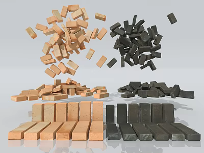 Brown and Black Bricks Scattered and Stacked in Building Construction Arrangements 3d model