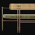Elegant Double Sofa With Brass Metal Frame And Blue Fabric Upholstered Cushion