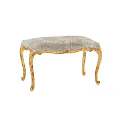 Elegant Velvet Upholstered Bench Featuring Golden Carved Legs On Wooden Floor