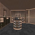 Classic Wine Cellar Interior Design With Wall Mounted Racks Central Circular Storage And Stone Flooring