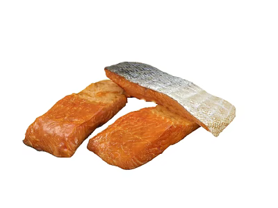 Fresh Salmon Fillets With Silver Skin And Rich Orange Flesh Pieces 3d model