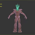 Intricate Tree Humanoid 3D Model With Wooden Texture And Green Moss Details