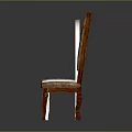 Two Traditional Wooden Chairs with Carved Backrest and Upholstered Patterned Seat