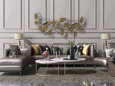 Modern Sofa Coffee Table Combination Leather Sofa Coffee Table 3d model