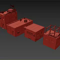 Various Building Models With Scaffolding Different Materials And Roof Water Tanks