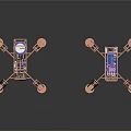 Two Metal Frame Devices With Copper Stands Blue Black Panels And Reflective Base