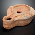 Ancient Terracotta Oil Lamp With Rough Surface Texture And Two Holes 3d model