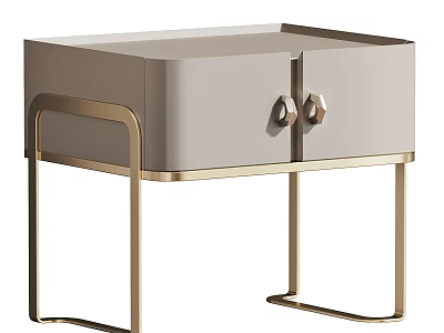 Modern Bedside Table With Light Gray Drawers And Gold Metal Frame 3d model