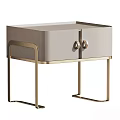 Modern Bedside Table With Light Gray Drawers And Gold Metal Frame 3d model