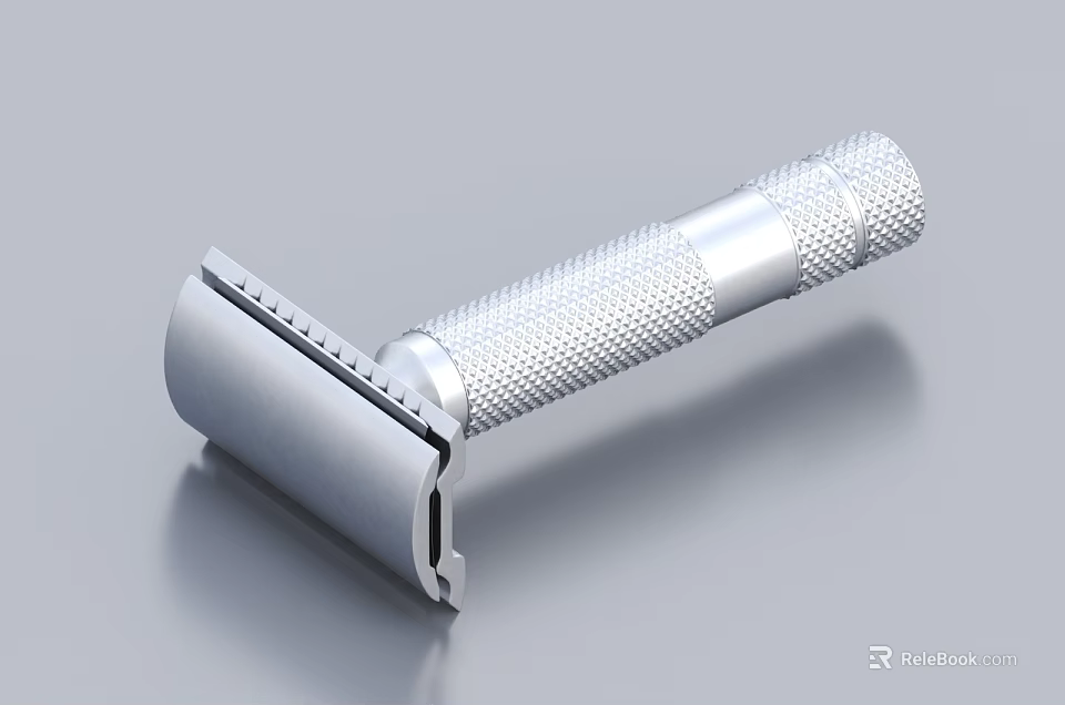 Stainless Steel Safety Razor Featuring Textured Handle And Sharp Blade Design 3d model