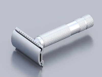 Stainless Steel Safety Razor Featuring Textured Handle And Sharp Blade Design 3d model