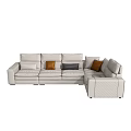 Modern Light Gray Sectional Sofa With Orange And Gray Decorative Pillows 3d model
