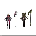Fantasy Style Game and Movie Characters With Ornate Weapons and Costumes