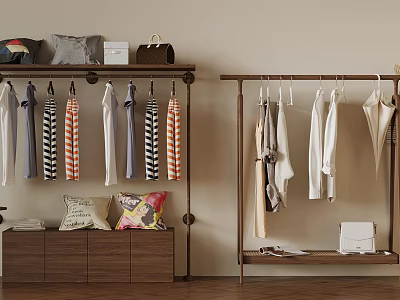 Organized Clothing Storage Area With Hanging Clothes Bags And Drawer Cabinet 3d model