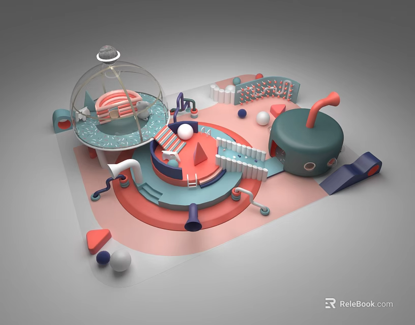 Vibrant Kids Play Area Design With Dome Slides Circular Platforms And Soft Balls 3d model 