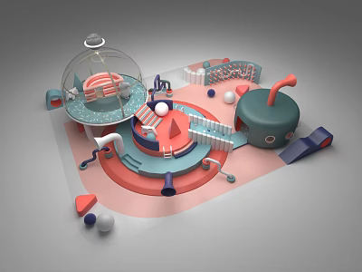 Vibrant Kids Play Area Design With Dome Slides Circular Platforms And Soft Balls 3d model