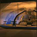 Cartoon Cave Scene With Yellow Light Crystal Rock Formations And Geometric Stone Blocks