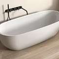 White Freestanding Bathtub With Black Wall Mounted Faucet On Smooth Wooden Floor