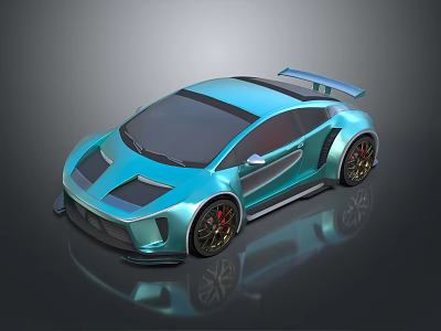 Turquoise Sports Car with Sleek Design Rear Spoiler and Gold Wheels 3d model