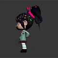 Cute Cartoon Child With Pink Bow Colorful Glitter Hair Green Hoodie Brown Skirt Arms Outstretched