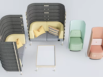 Modular Comfortable Casual Sofa Set with Gray Green Pink Units Cozy Cushions and Wooden Coffee Table 3d model