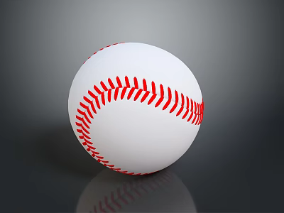 White Baseball With Red Stitching On Gray Background And Reflection 3d model