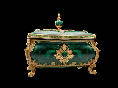 Elegant Decorative Ornament Set With Green Enamel Gold Leaf Design And Gemstone Accent 3d model