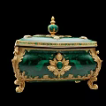 Elegant Decorative Ornament Set With Green Enamel Gold Leaf Design And Gemstone Accent