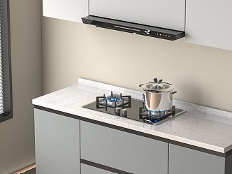 Modern gas stove range hood cookware 3d model