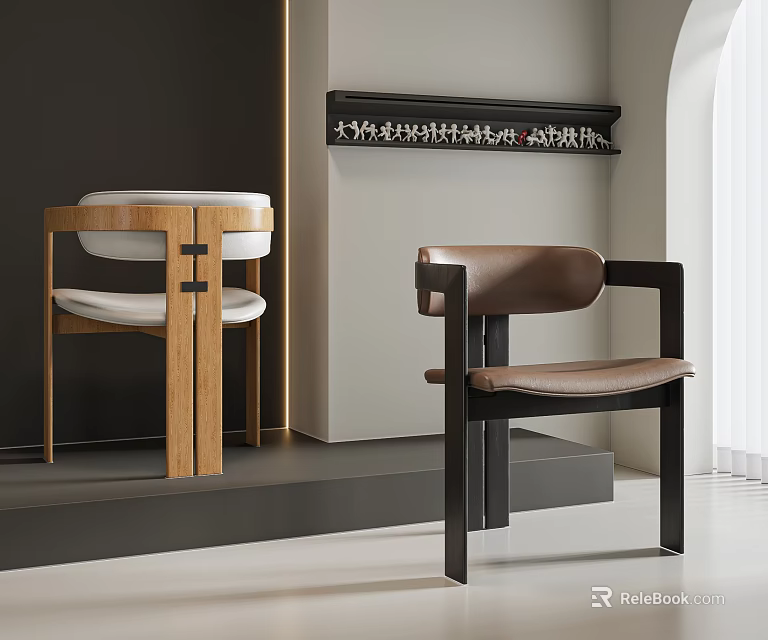Modern Dining Chairs With Wooden Frame And Leather Upholstered Seats 3d model 
