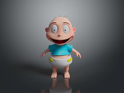 Cartoon Man Character With Short Hair Blue Shirt And White Diaper Smiling 3d model