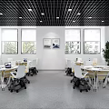 Modern Collaborative Workspace With White Tables Laptops Large Windows And Green Plant 3d model