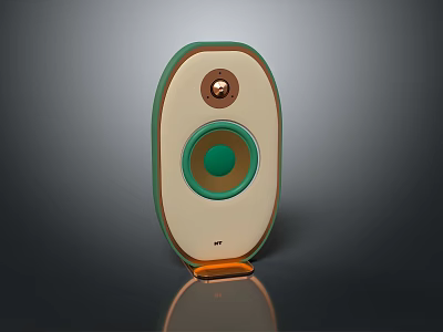 Mi Modern Computer Speaker With Oval Design Green Accent Beige Body And Orange Base 3d model