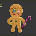 Cute Yellow Gingerbread Man Holding Candy Cane With Smiling Expression And Blue Teardrop White Buttons