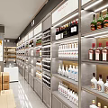 Tobacco and Liquor Store Interior with Well Arranged Shelves and Various Alcohol Tobacco Products