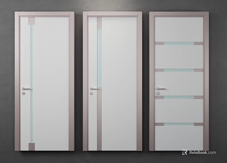 Three Modern Hinged Doors with Glass Panels and Light Frames 3d model
