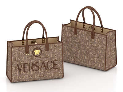 Versace Tote Bags With Repeating Versace Pattern Brown Handles And Gold Accents 3d model