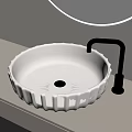 White Round Bathroom Sink With Fluted Edge And Silver Faucet Design