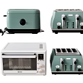 Assorted Modern Kitchen Appliances Featuring Green Toaster And White Electric Oven Models 3d model
