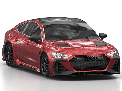 Red Audi Sporty Sedan With Black Wheels And Aggressive Front Grille 3d model