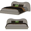 Modern Double Bed With Gray Curved Headboard Blue Yellow Bedding Green Frog Toy